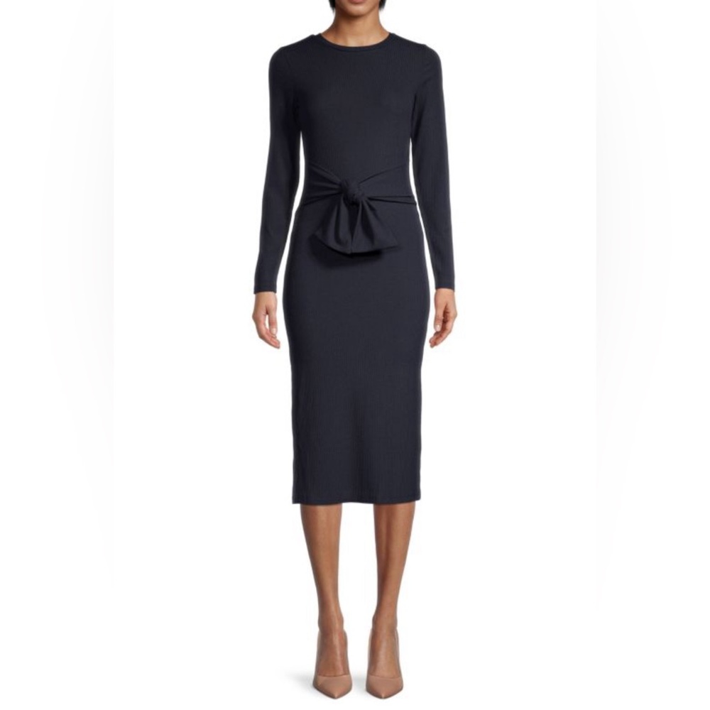 LEA & VIOLA Tie-Front Sweater Dress Black size Medium